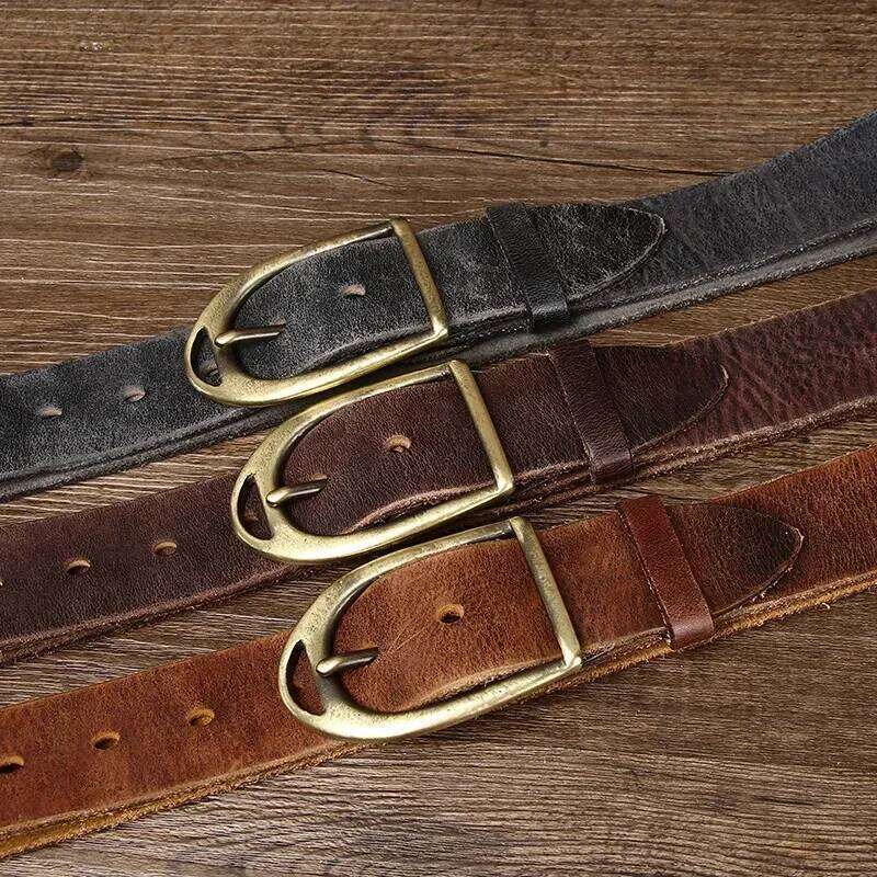 3.8CM Men High Quality Genuine Leather Belt Luxury Designer Copper Buckle Belts Pure Cowskin Vintage Strap Male Jeans for Man Y260225