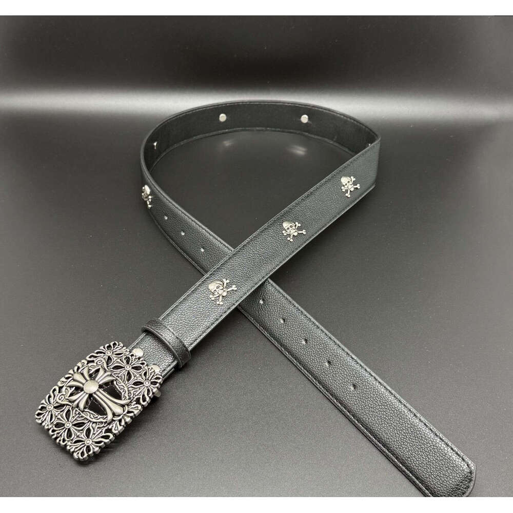 Metal Skull Cross Rivet Genuine Leather Cowboy Belt Genuine Leather Cowskin Men Belt Punk Rivet Jeans Belts For Men Ceinture
