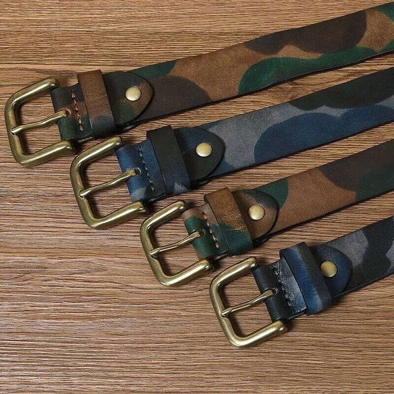 100% Genuine Leather 2025 Men High Quality Camouflage Pure Cowhide Belt Strap Male Luxury Pin Buckle Vintage Jeans Belts Women Y260225