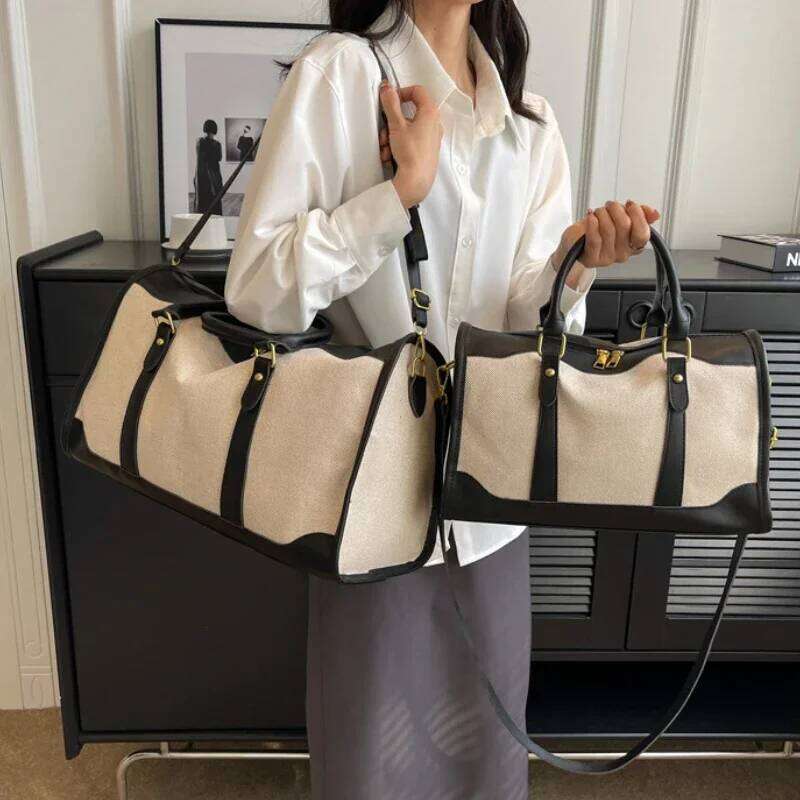 Women Travel Storage Handbag Vintage Fitness Luggage Single Shoulder Crossbody Large Nylon PU Leather Bag 2024 Handbags Y260225