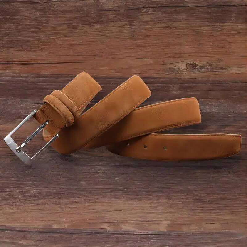 Sude Belt Cow For Man And Lady With Oxford Fabric Strap Genuine Leather Luxury Pin Buckle Blue Belts Y260225