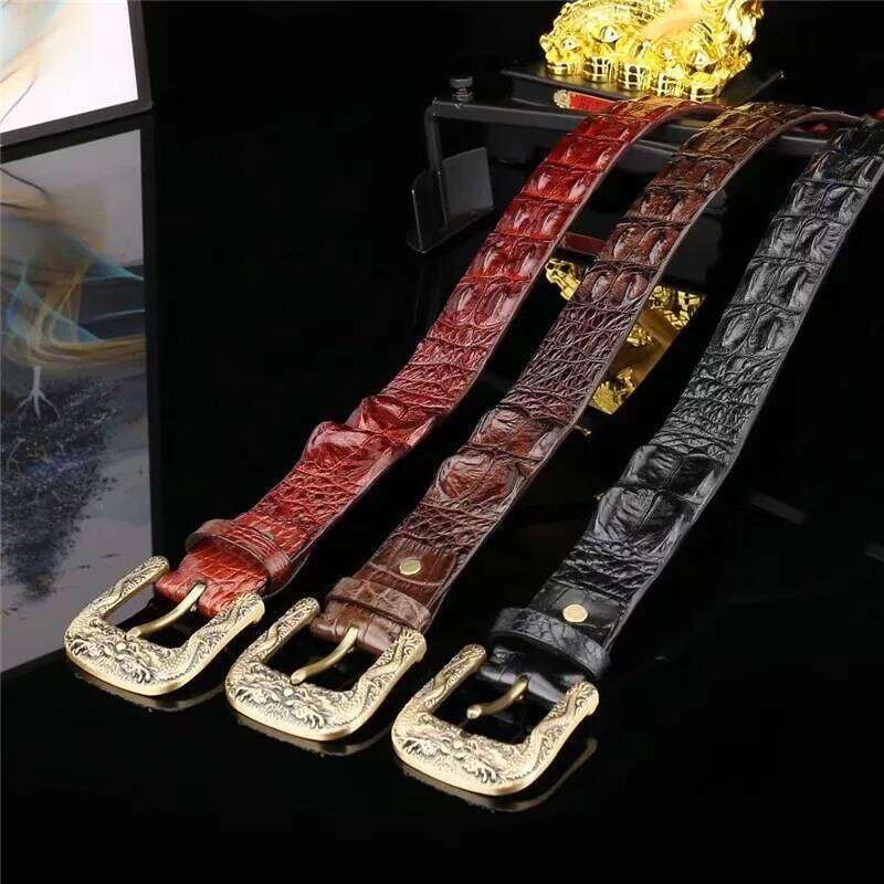 Authentic Exotic Crocodile Skin Gold Color Dragon Pin Buckle Men's Waist Strap Genuine Real True Alligator Leather Male Belts Y260225