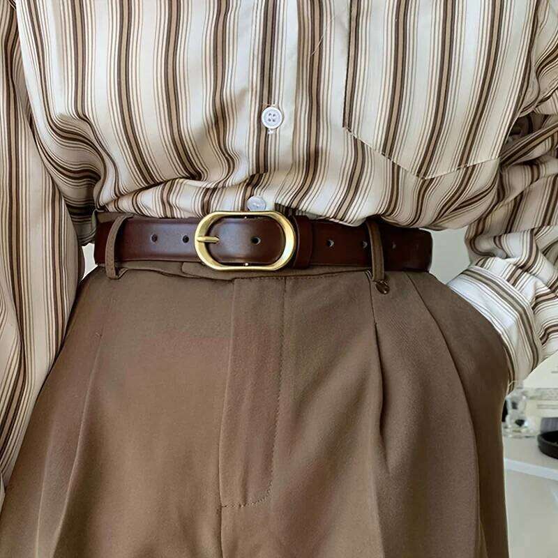 Personalized Retro Women's Golded Texture Pin Buckle Simple and Versatile PU Leather Jeans Belt Y260225