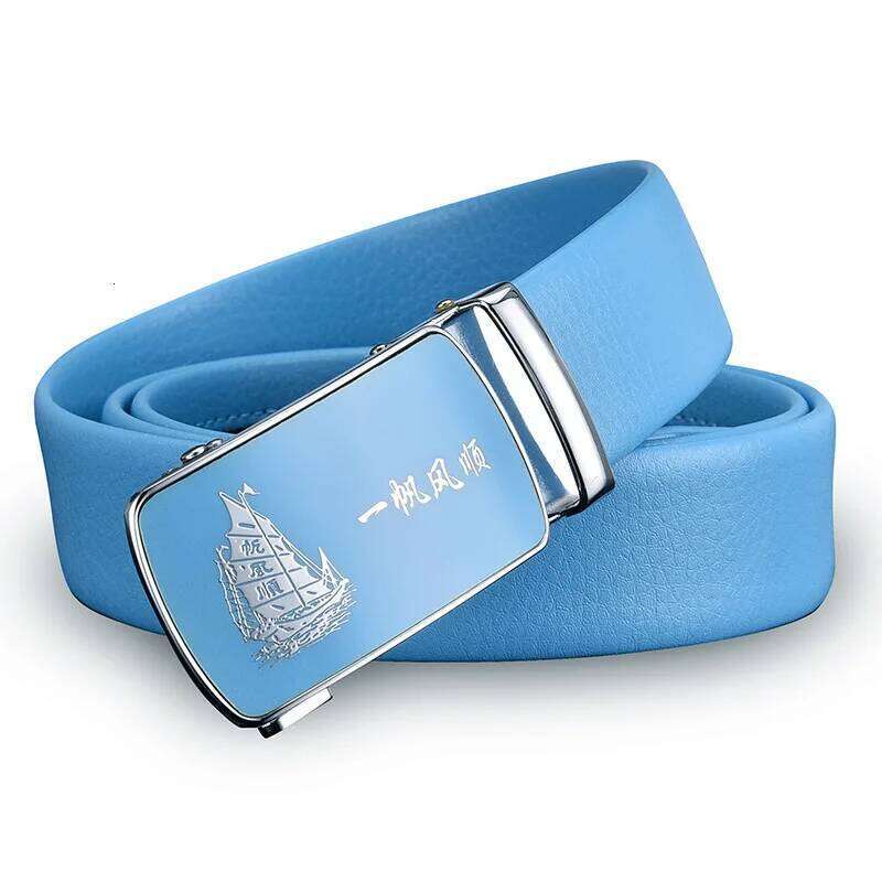 Men and Women Sky-blue Automatic Buckle 2024 New Fashion Male Business Leisure Belt Bandwidth 3CM & 3.5CM Y260225
