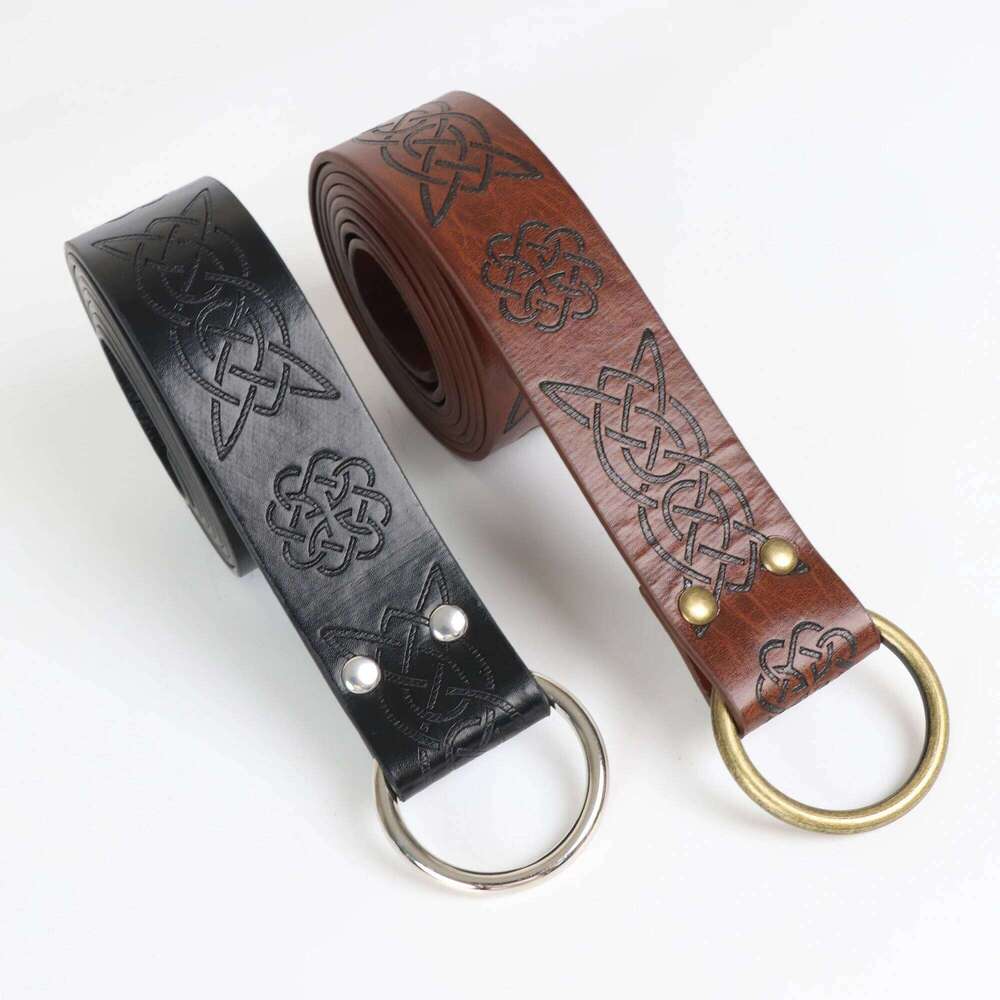 Viking Adventure Warrior Renaissance Celtic Men's Leather Medieval Belt Embossed Cosplay Costume Accessory Y260225