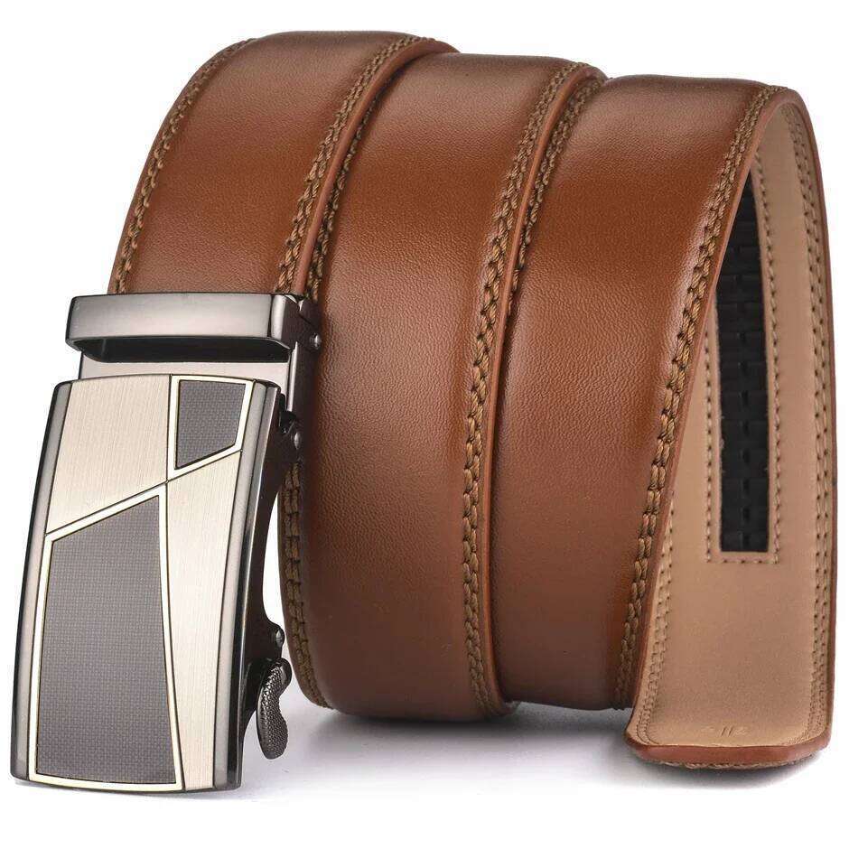 Plyesxale Automatic Buckle Brown 2024 Brand Designer Mens Belts Luxury Genuine Leather Belt For Men High Quality B10 Y260225