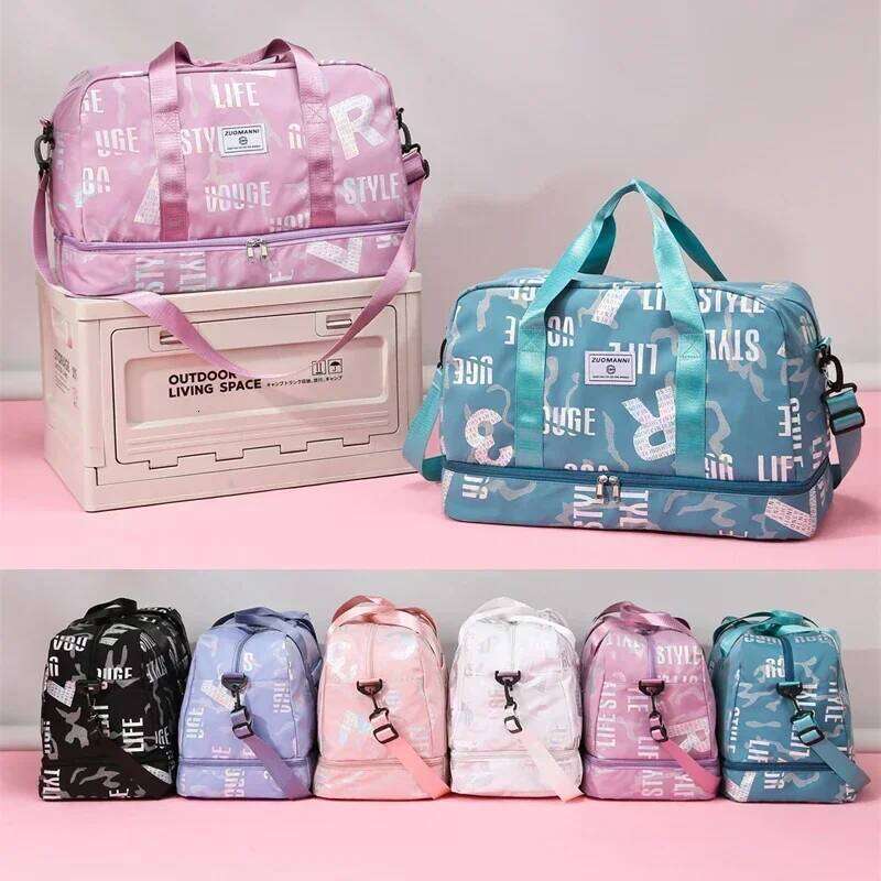 Chic Letter Print Large Capacity Gym With Shoe Compartment Versatile Travel Duffle Dry/Wet Separation Shoulder Crossbody Bag Y260225