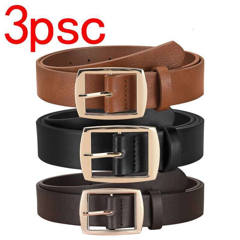 3pcs Men's Gold Alloy Buckle Fashionable, Atmospheric, Simple, Casual Style Jeans Decorative Belt, Is A Good Gift Y260225