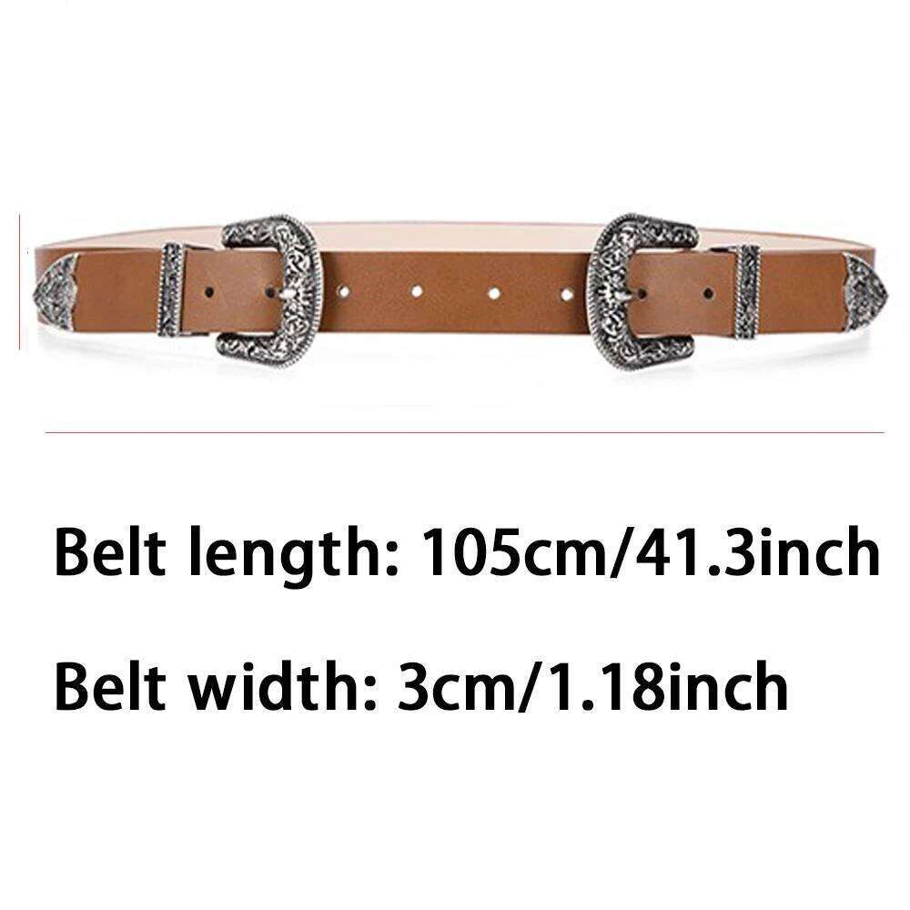 Women's Vintage Carved Men's Fashion Double Buckle Belt Hip Hop Rock Y2K Style PU Belt, Suitable for Men Women Y260225