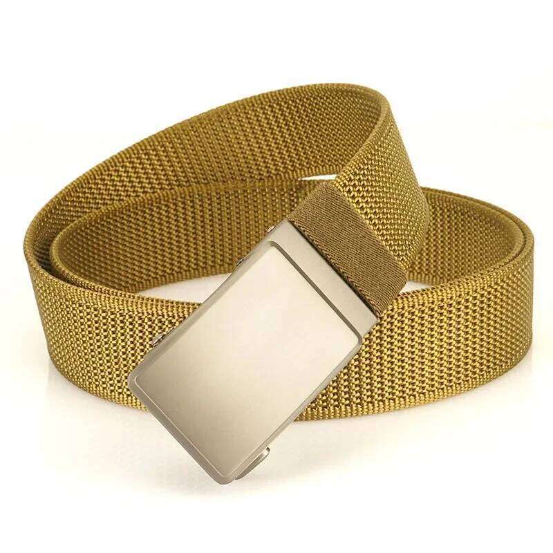 2024 Automatic Buckle Canvas Belt Men's 3.8CM Toothless Non-porous Thickened Stair Pattern Simple Nylon Belts for Women and Men Y260225