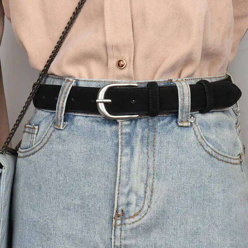 Casual Genuine Leather Belt Suede Cowhide Belts for Women Wide Elegant Dress Jeans Waistband Silver Buckle belt Y260225