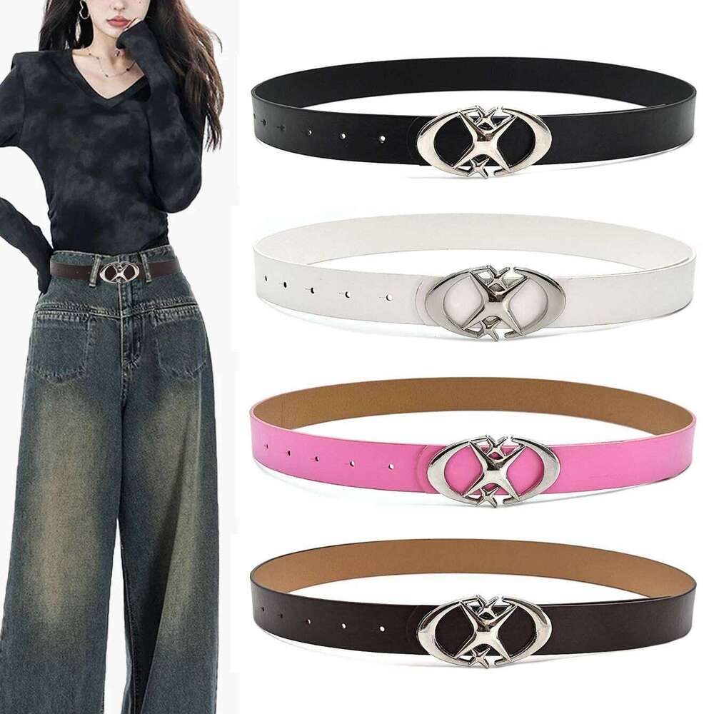 New trend design double crescent cross star buckle PU with jeans skirt fashion versatile belt Y260225