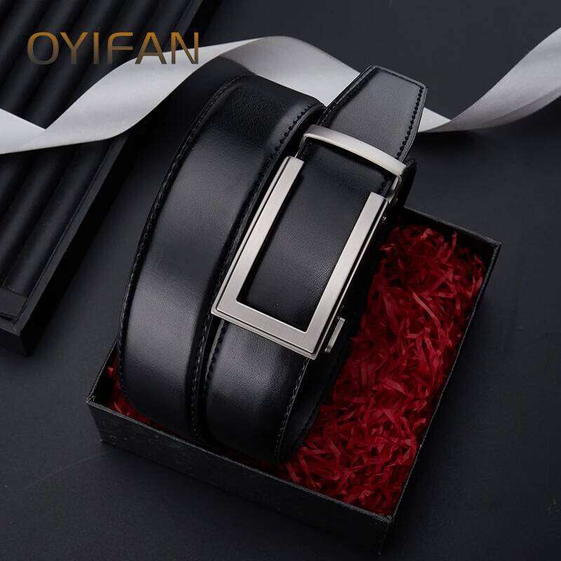 OYIFAN fashion men genuine leather automatic buckle adjustable ratchet jeans formal belt Y260225