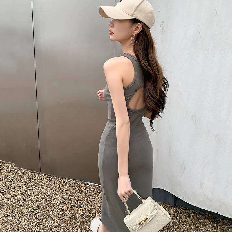 Korean Style Sleeveless Long Women 2025 Back Hollow Out Midi Bodycon Dresses Woman Summer Slim Fit Beach Party Dress Mujer XJ260225