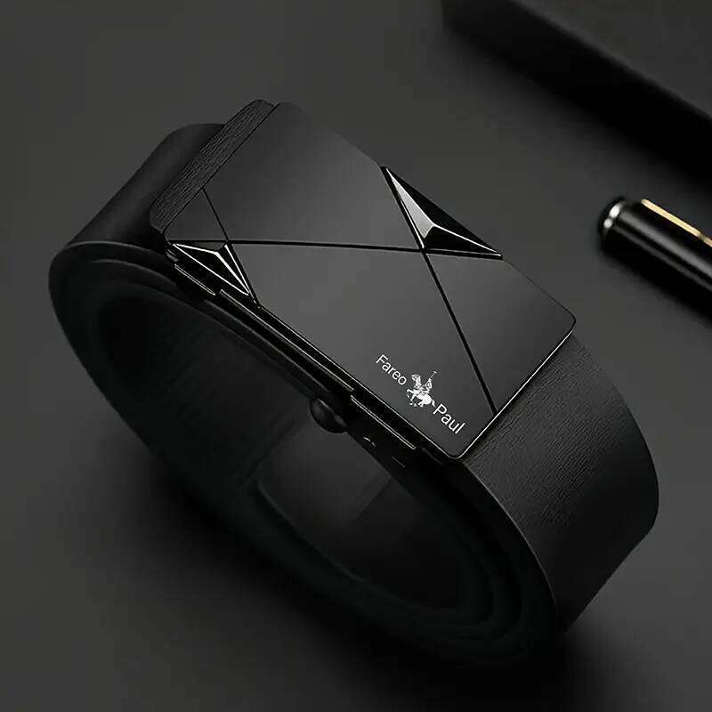 Fashion Men's Genuine Leather Automatic Buckle Ratchet Belt Random Adjustment Y260225