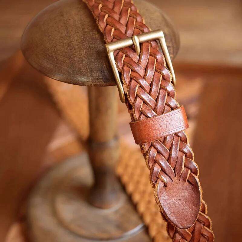 Designer Retro Brass Copper Buckle Hand-woven Vegetable Genuine Leather Casual Versatile Soft Jeans Belt Universal Style Y260225