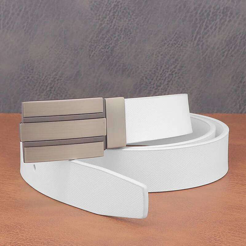 High Quality White Slider Genuine Leather Men's Designer Brand 2.9cm Wide Casual Belt Ceinture Homme Black Luxury Y260225