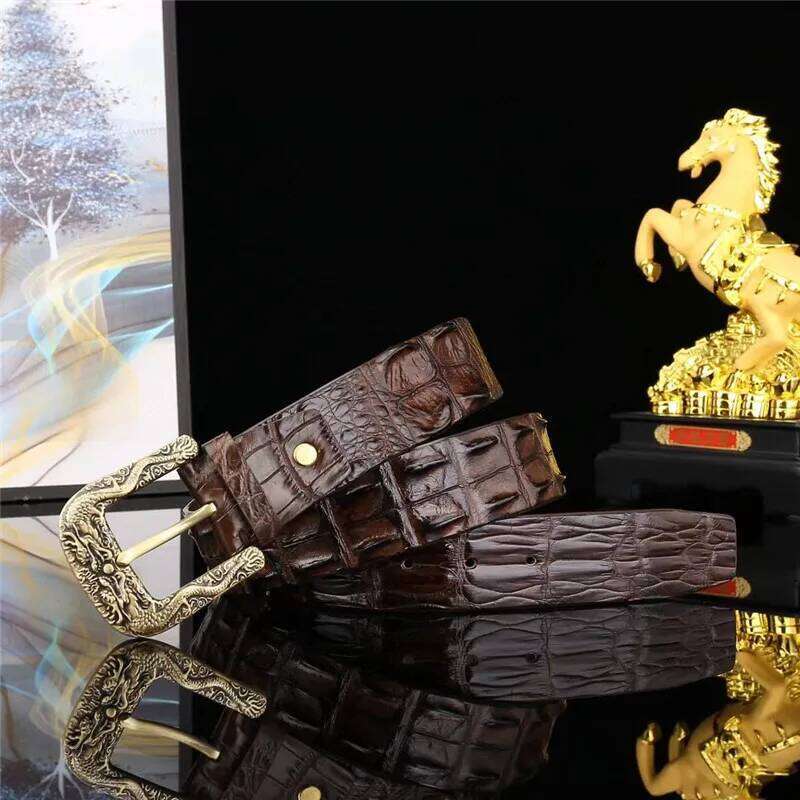 Authentic Exotic Crocodile Skin Gold Color Dragon Pin Buckle Men's Waist Strap Genuine Real True Alligator Leather Male Belts Y260225