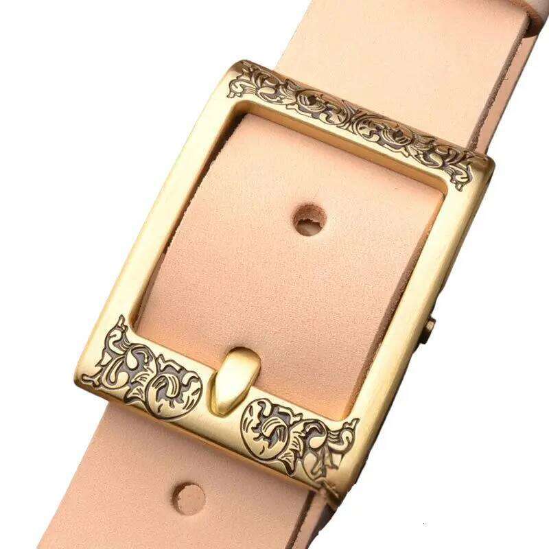 5.0-5.5mm Thick Vegetable Tanned Belt Men's Pin Buckle, Italian Natural Leather Genuine Cowhide Y260225