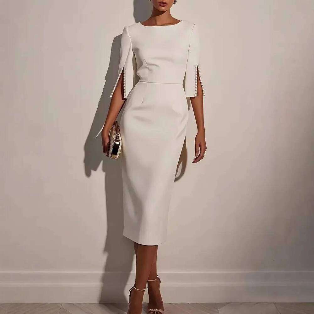 2025 for Women Fashion Comfortable Office Solid Color Commuter Bead Slim and Elegant Evening Party Dress XJ260225