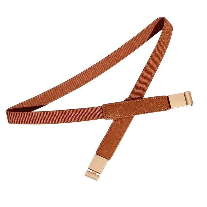 Women's Skinny For Adjustable Thin Waist Dress With Vintage Golden Buckle PU Leather Lady Belt Y260225