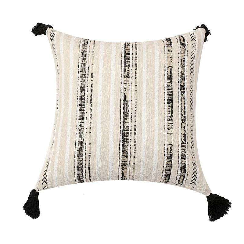 Home Decorative Pillow Textile Cushion Cover Jacquard Striped Geometric Tassel Boho Decorative Throw Pillow Case for Living Room Bedroom Home Sofa Bed