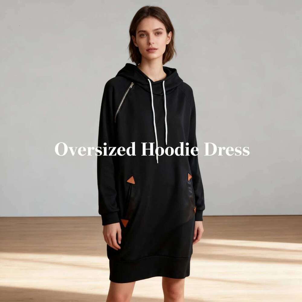 Hooded Zip Pullover New Mid Length Sweatshirt Casual Fashion Elegant Dress XJ260225