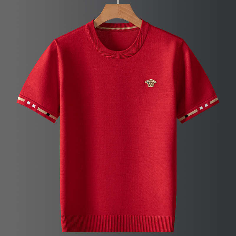 Knitted Half-Sleeve Embroidered Round Neck Slim Fit Casual Base Layer Autumn Winter Short Sleeve Warm Sweater