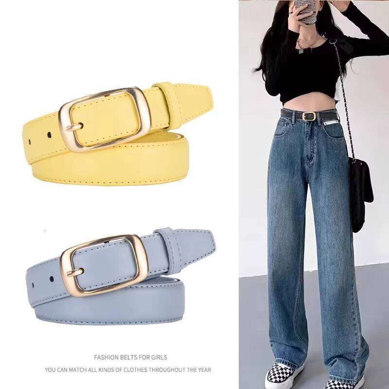 The new style jeans casual fashionable versatile, and the women's belt is decorated with black tri Y260225
