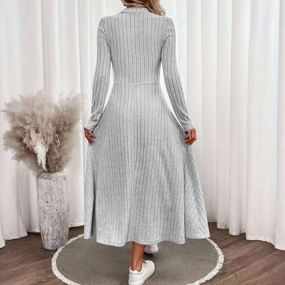 Women Fleece Ribbed Round Neck Solid Maxi Long Sleeve Chic Elegant Ladies Casual Party Dress Slim Fit Fashion Wear XJ260225