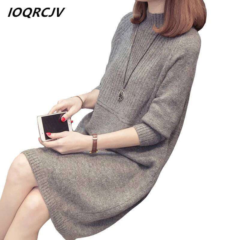 IOQRCJV Turtleneck Sweater Dress 2023 Women Fashion Autumn Winter Knitted Pullovers Sweaters Long Sleeve Jumper Pull Femme S184 XJ260225