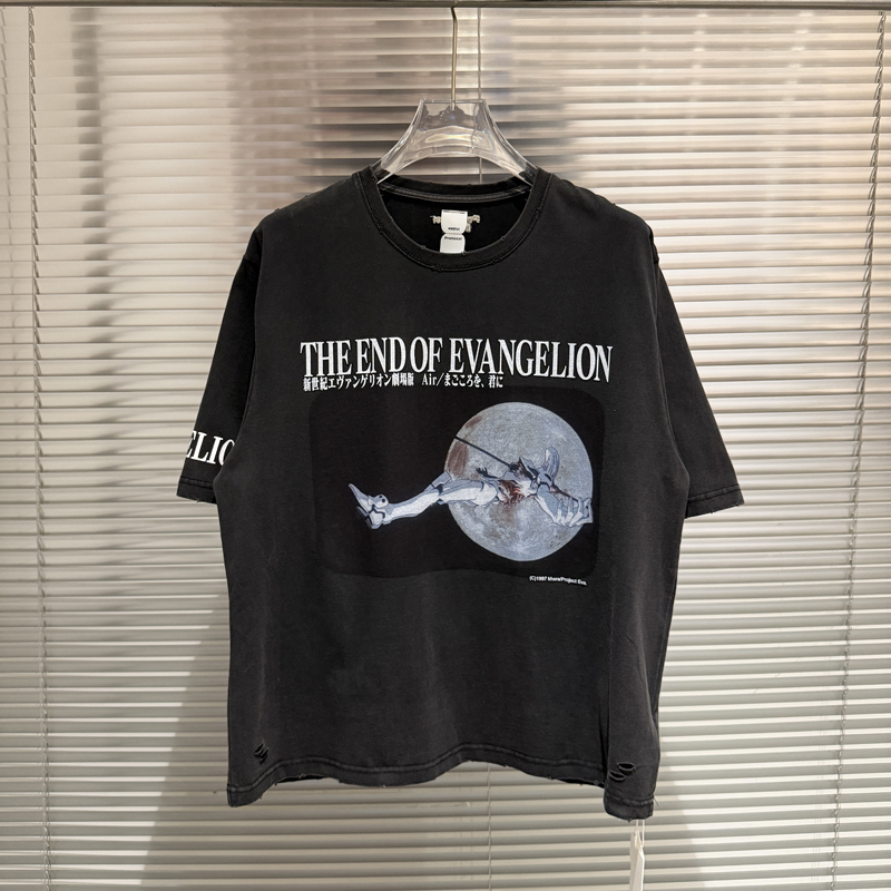 Trendy Anime Illustration T-Shirt Vintage Feel Unisex Washed Streetwear Tee For Men Women 26ss 0225