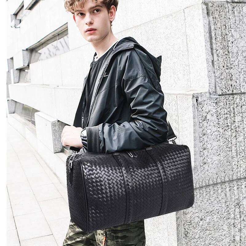 Black And Business Travel Bag, Classic Woven Handbag, Men's Handbag/Shoulder Bag Dual-Use Y260225