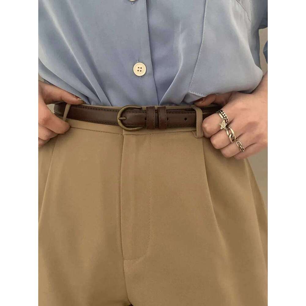 Small Leather Jeans Ladies 2024 New Belt Thin Retro Decorative Brown Y260225