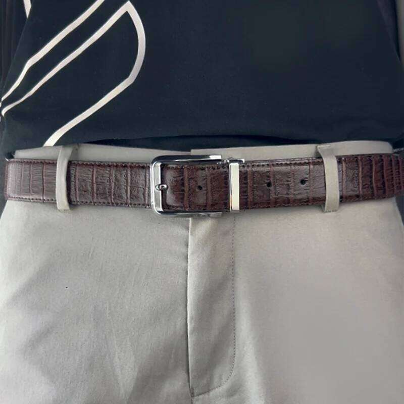 Cowhide Pin Men's Single Layer Perforated Waistband Brown Buckle Jeans Men Business Leather Belt Y260225