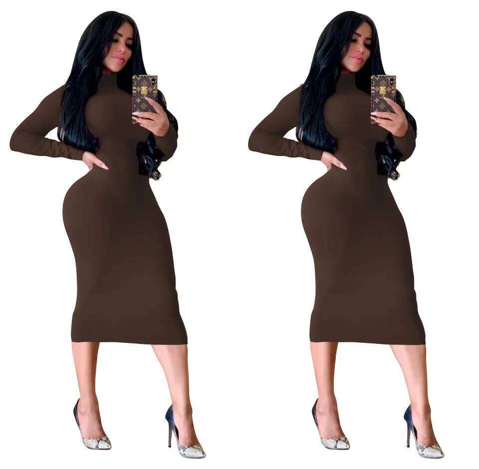 Fashion Solid Color Bodycon Turtleneck Dresses For Women Autumn Winter New Sexy Wrap Hip Slim Elegant Ladies Vestidos Streetwear XJ260225