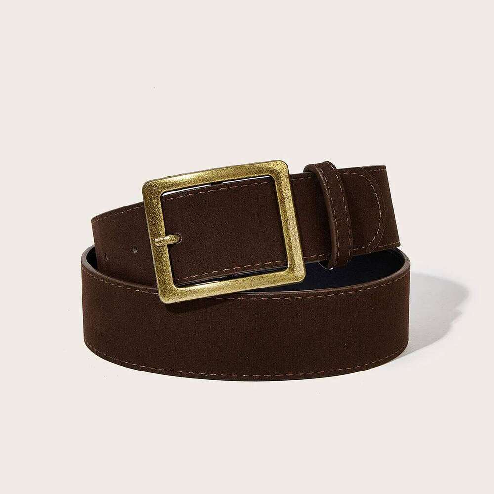 A unisex suede leather casual belt with a square buckle is suitable for daily wear Y260225