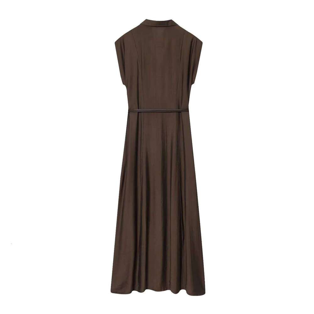 2025 autumn new women's casual, simple and fashionable temperament V-neck sleeveless solid color dress with belt XJ260225