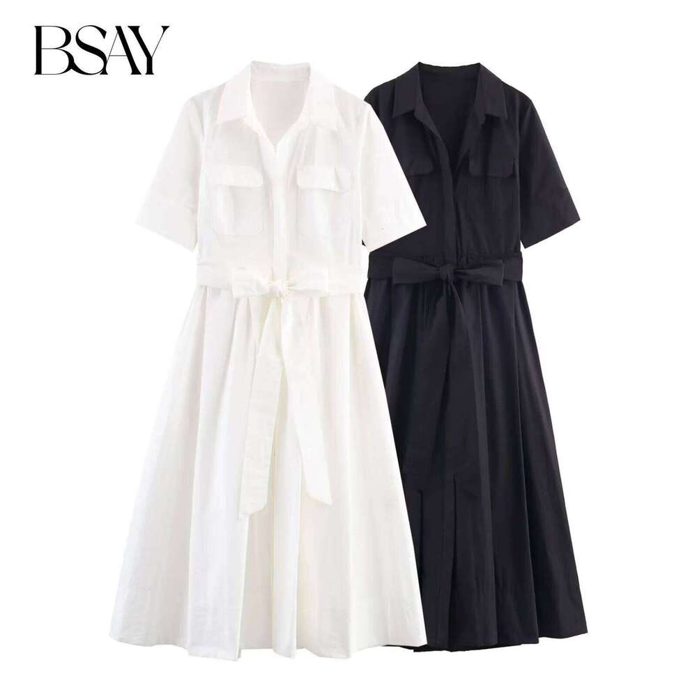 BSAY lady White Poplin big Shirt Dress Belt Women's clothing 2025 Autumn New chic female Long French Elegant Evening mujer XJ260225