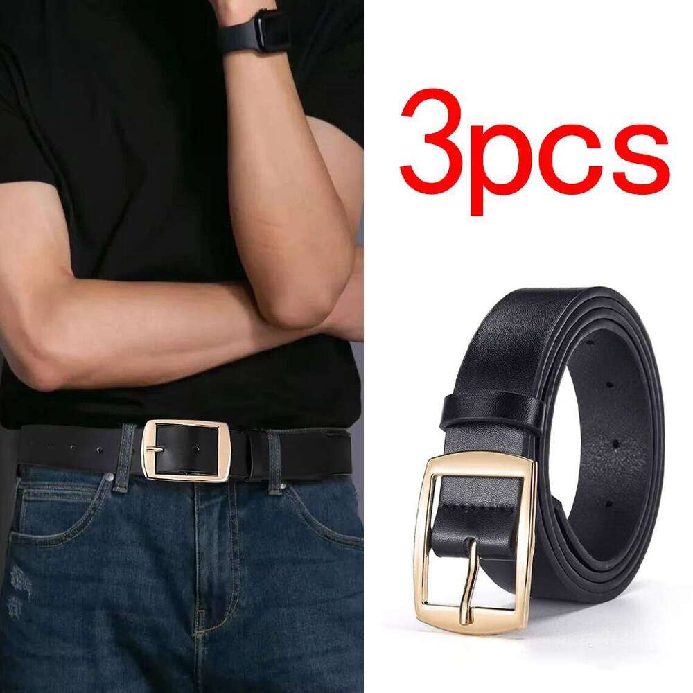 3pcs Men's Gold Alloy Buckle Fashionable, Atmospheric, Simple, Casual Style Jeans Decorative Belt, Is A Good Gift Y260225