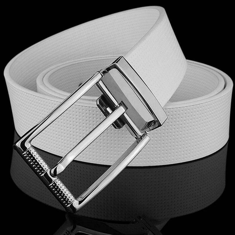 Casual pin buckle designer belts men genuine leather 3.3cm wide luxury famous brand student jeans cintos masculinos white B78 Y260225