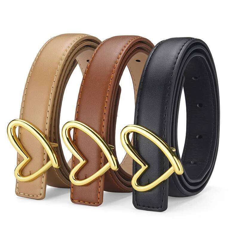 1pcs Women's Fashionable Heart-Shaped Buckle High-End Pu Leather Thin Casual Versatile Trend Jeans Ladies Belt Y260225