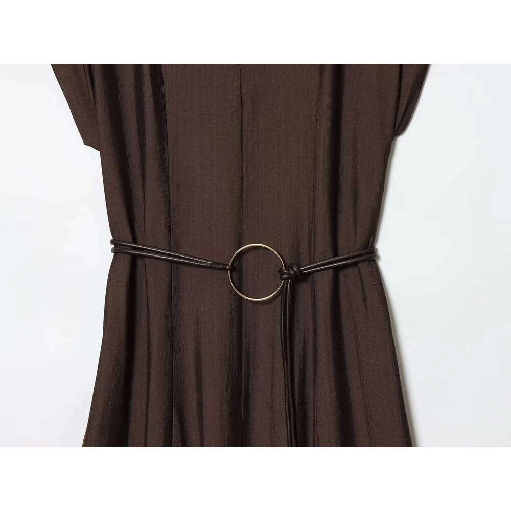 2025 autumn new women's casual, simple and fashionable temperament V-neck sleeveless solid color dress with belt XJ260225