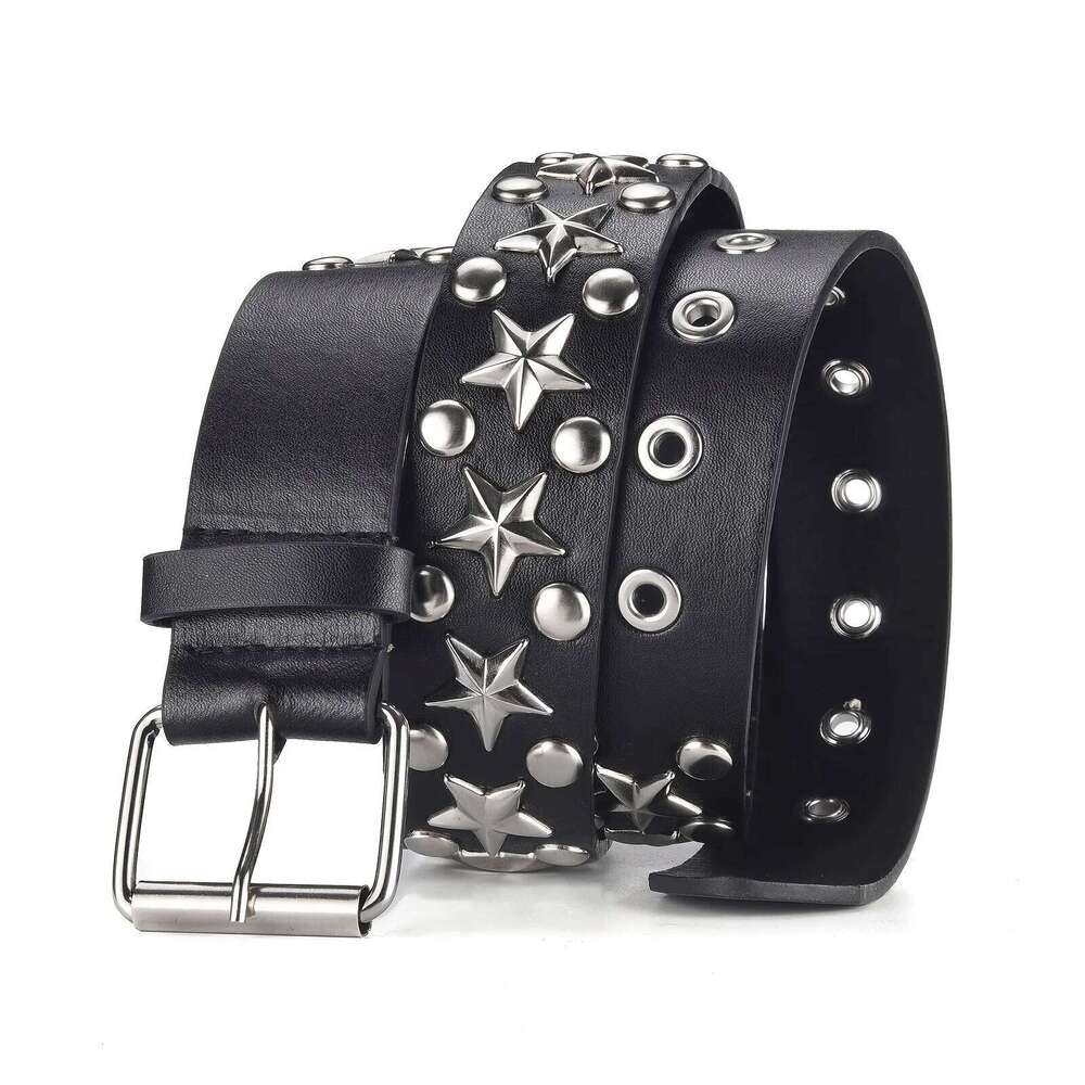 2023New Fashion Pentagram Riveted Women's Punk Hip Hop Rock Jeans Men's Belt Y260225