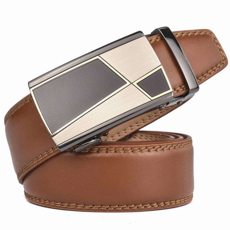 Plyesxale Automatic Buckle Brown 2024 Brand Designer Mens Belts Luxury Genuine Leather Belt For Men High Quality B10 Y260225