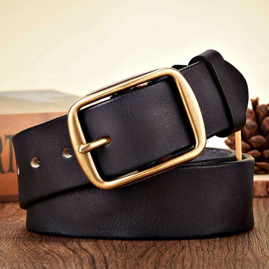 3.8CM Real Genuine Thick Leather Cowhide Copper Pin Buckle Casual Jeans Men High Quality Retro Cowboy Belt Male Strap Y260225