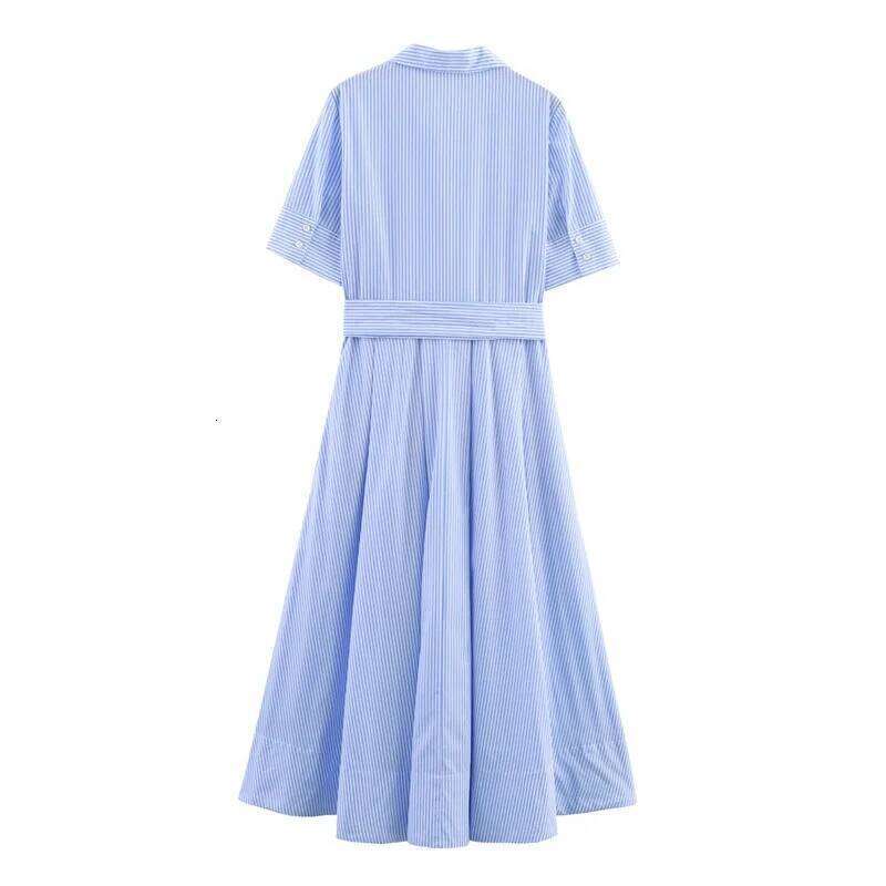 New Fashion Women's Long Dresses Short Sleeve Striped Shirt Casual Chic Loose Fit Comfortable Summer Y2k Clothes Daily Office XJ260225