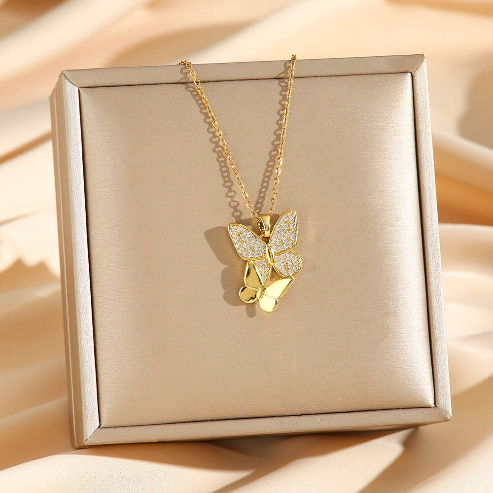 Double Butterfly Necklace For Women Micro-inlaid With Zirco Versatile Clavicle Chain High-end Accessory