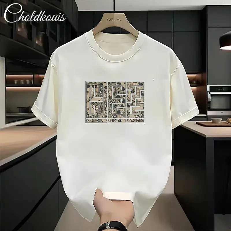 American Style Men's Pure Cotton T-shirt Round Neck Loose White Basic Summer Short SleeveT260225