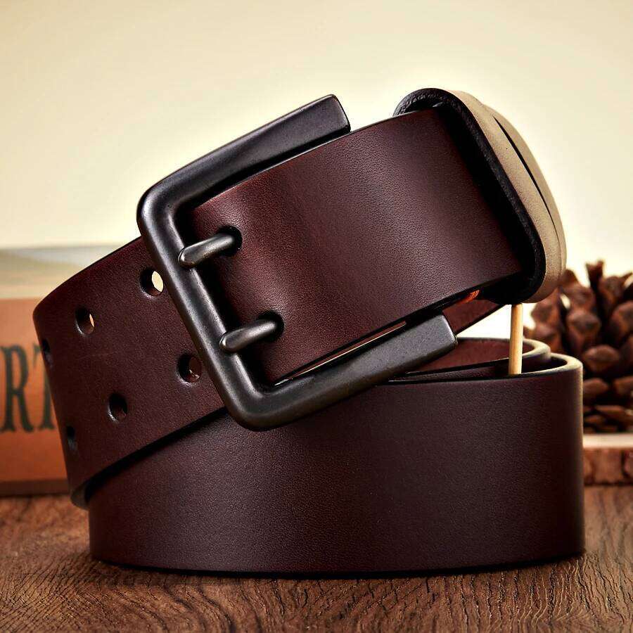 4.3cm Wide Thick Real Cowskin Genuine Leather For Men High Quality Casual Male Belt Double Pin Buckle Cowboy Business Strap Y260225